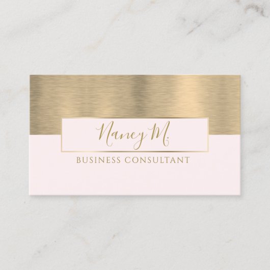 Modern monogram metaalgoud & roze advies visitekaartje (Voorkant)