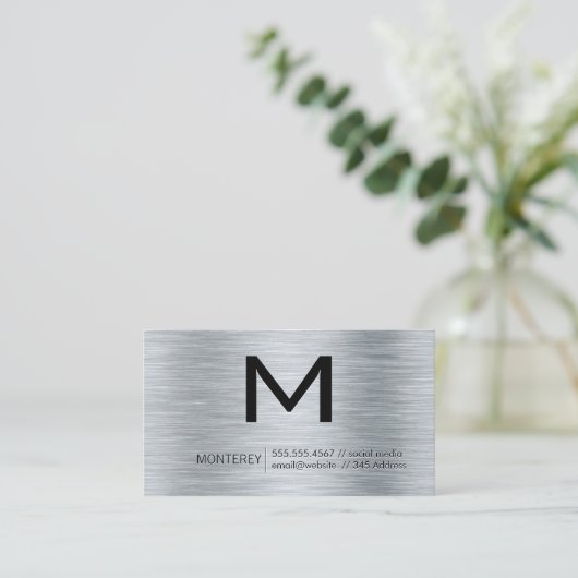 Modern monogram | Metallic geborstelde achtergrond Visitekaartje (Staand voorkant)