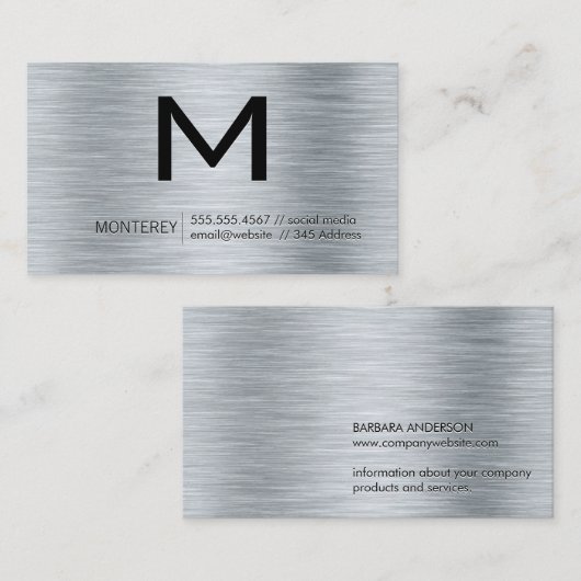 Modern monogram | Metallic geborstelde achtergrond Visitekaartje (Voorkant / Achterkant)