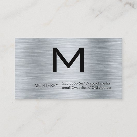 Modern monogram | Metallic geborstelde achtergrond Visitekaartje (Voorkant)