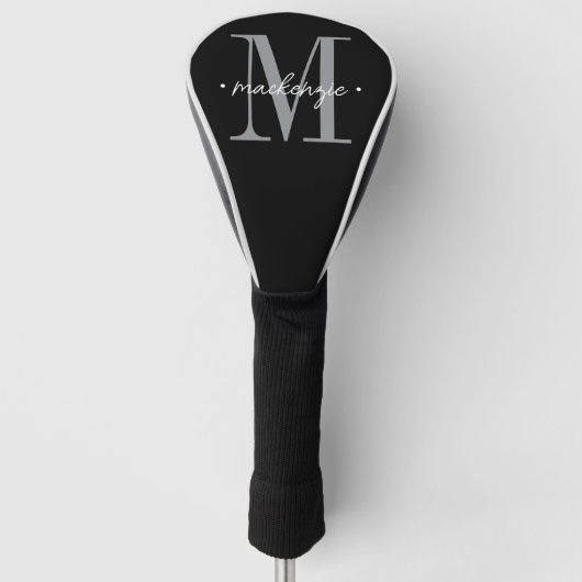 Modern Monogram Minimal Black White Golfheadcover (Voorkant)