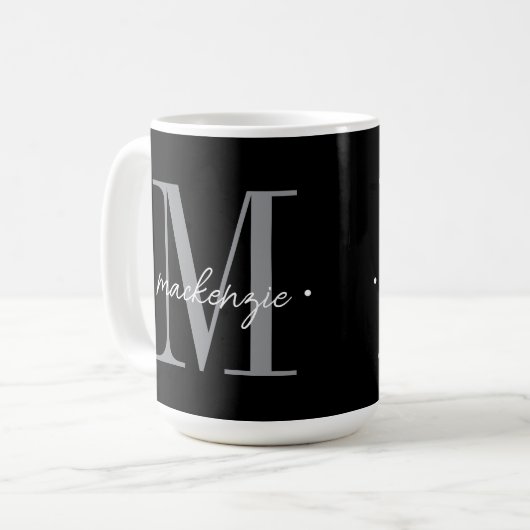 Modern Monogram Minimal Black White Koffiemok (Voorkant links)