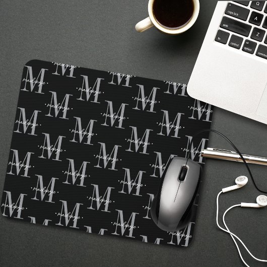 Modern Monogram Minimal Black White Muismat