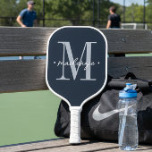 Modern Monogram Minimal Black White Pickleball Paddle