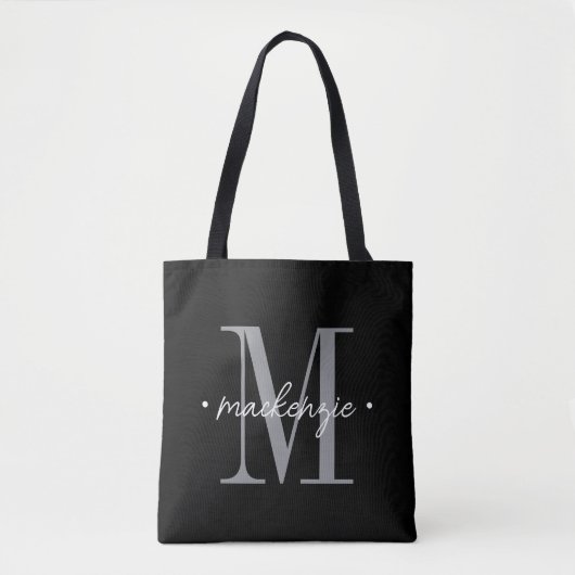 Modern Monogram Minimal Black White Tote Bag (Voorkant)