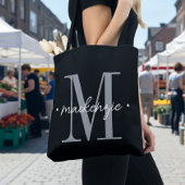 Modern Monogram Minimal Black White Tote Bag