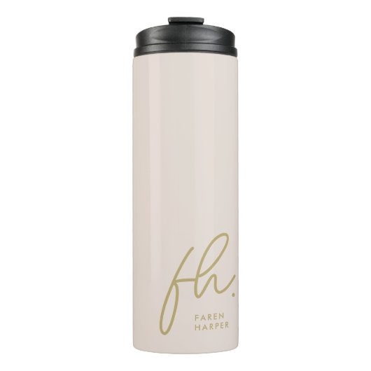 Modern Monogram Minimal Script Blush Gold-Initiale Thermosbeker (Voorkant)