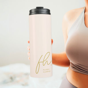 Modern Monogram Minimal Script Blush Gold-Initiale Thermosbeker