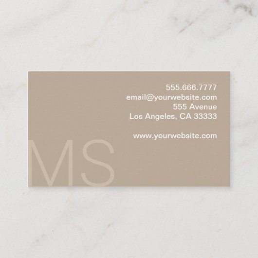 Modern Monogram Minimalist Beige Professional Visitekaartje (Achterkant)