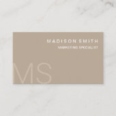 Modern Monogram Minimalist Beige Professional Visitekaartje (Voorkant)