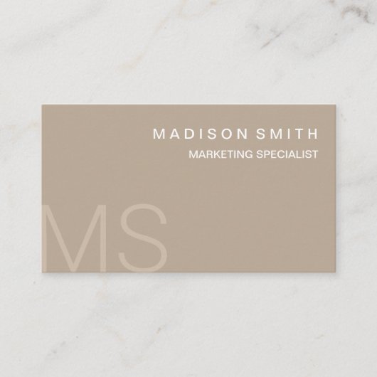 Modern Monogram Minimalist Beige Professional Visitekaartje (Voorkant)