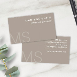 Modern Monogram Minimalist Taupe Professional Visitekaartje