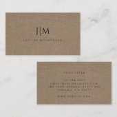 Modern Monogram Minimalistisch Bruin Linnen Effect Visitekaartje (Voorkant / Achterkant)