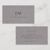 Modern Monogram Minimalistisch Donkergrijs Linnen  Visitekaartje (Voorkant / Achterkant)
