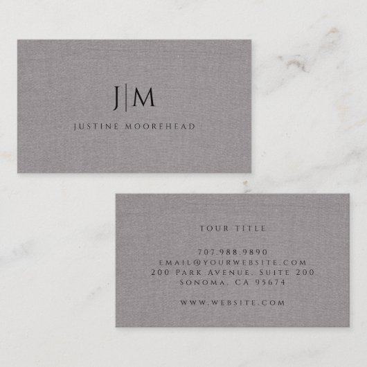 Modern Monogram Minimalistisch Donkergrijs Linnen  Visitekaartje (Voorkant / Achterkant)