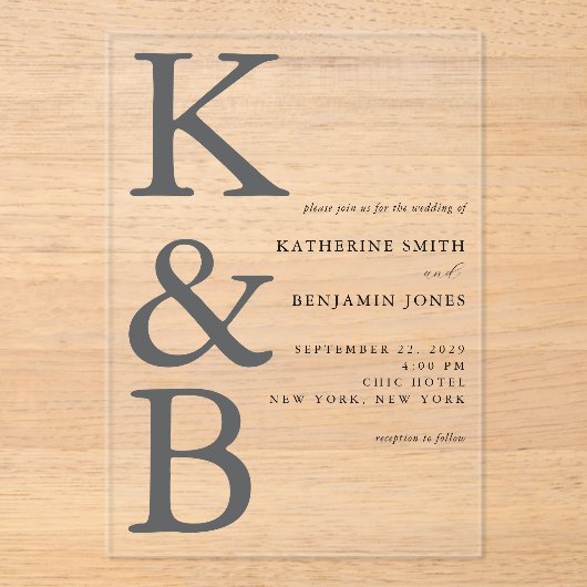 Modern Monogram minimalistisch huwelijk Acryl Uitnodigingen (Voorkant)