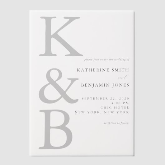 Modern Monogram minimalistisch huwelijk Vellum Uitnodigingen (Voorkant)