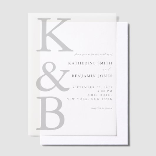 Modern Monogram minimalistisch huwelijk Vellum Uitnodigingen (Offset)