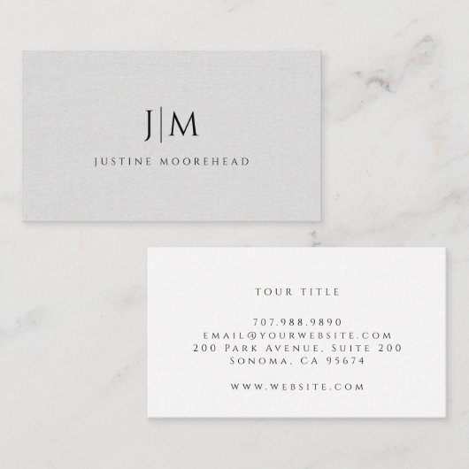 Modern Monogram minimalistisch linnen effect Visitekaartje (Voorkant / Achterkant)