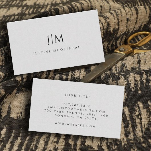 Modern Monogram minimalistisch linnen effect Visitekaartje
