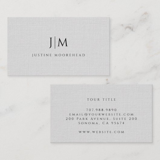 Modern Monogram minimalistisch linnen effect Visitekaartje (Voorkant / Achterkant)