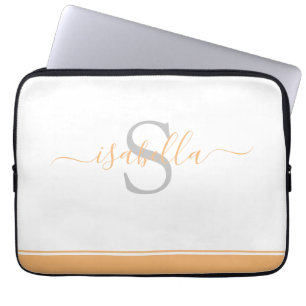Modern Monogram Minimalistisch Perzik Girly Script Laptop Sleeve