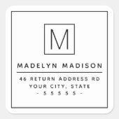 Modern monogram minimalistisch wit retouradres vierkante sticker (Voorkant)