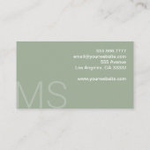 Modern Monogram Minimalistische Sage Green Profess Visitekaartje (Achterkant)
