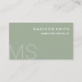 Modern Monogram Minimalistische Sage Green Profess Visitekaartje (Voorkant)