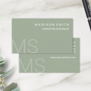 Modern Monogram Minimalistische Sage Green Profess Visitekaartje