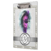 Modern Monogram Modieus Meisje Zwart en grijs Klembord (Links)