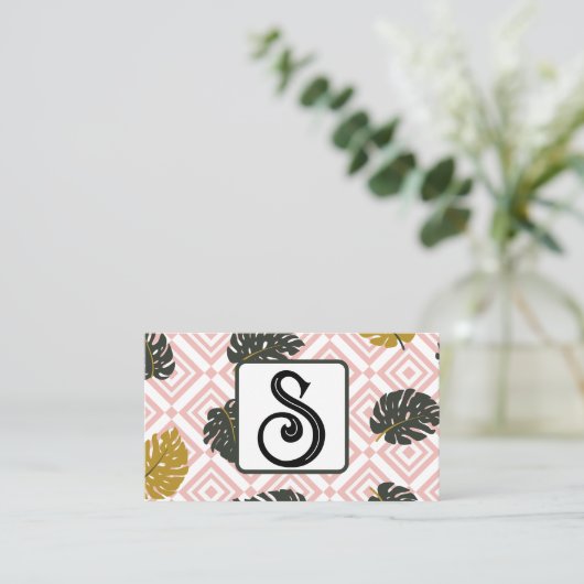 Modern Monogram Monstera Leaf Visitekaartje (Staand voorkant)