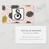 Modern Monogram Monstera Leaf Visitekaartje (Voorkant / Achterkant)