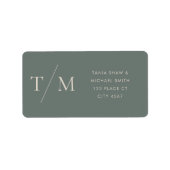 Modern Monogram Moss Dark Sage Wedding Etiket (Voorkant)