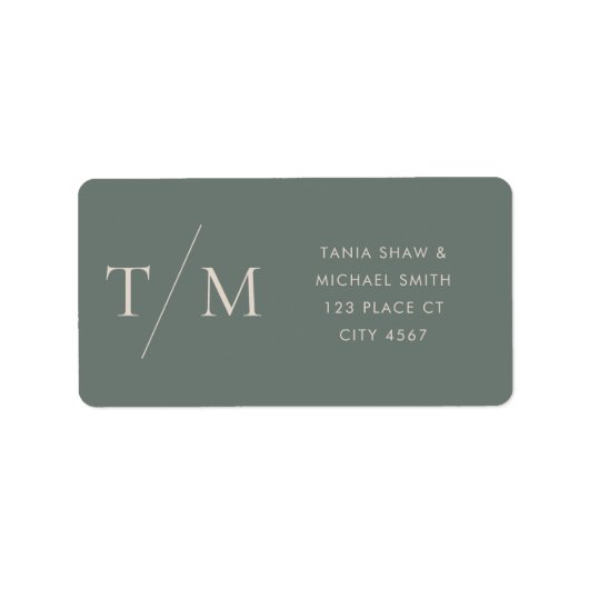 Modern Monogram Moss Dark Sage Wedding Etiket (Voorkant)