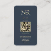 Modern Monogram N Bloemen Donkerblauw Goud Visitekaartje (Achterkant)