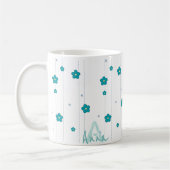 Modern Monogram Naam Blue Flower Design Coffee Mok (Links)