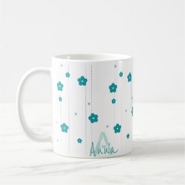 Modern Monogram Naam Blue Flower Design Coffee Mok