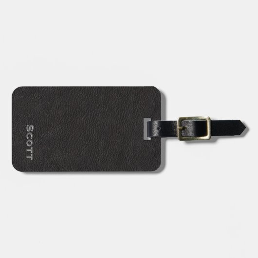 Modern Monogram | Naam elegant zwart leder Bagagelabel (Voorkant horizontaal)