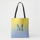 Modern Monogram Naam Geel tot Lichtblauw Gradiënt Tote Bag (Voorkant)