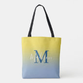 Modern Monogram Naam Geel tot Lichtblauw Gradiënt Tote Bag (Achterkant)