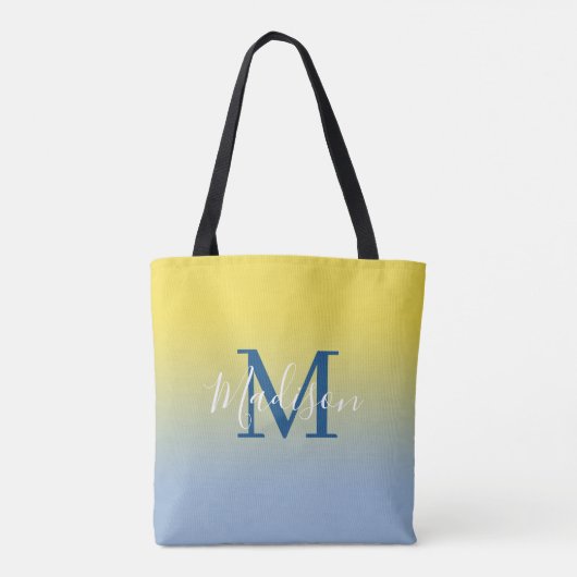 Modern Monogram Naam Geel tot Lichtblauw Gradiënt Tote Bag (Achterkant)