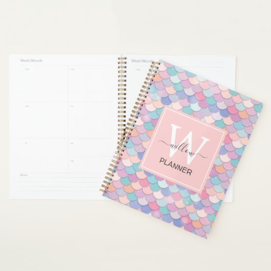 Modern Monogram Naam Initiaal Mermaid Bleek Roze Planner (Display)