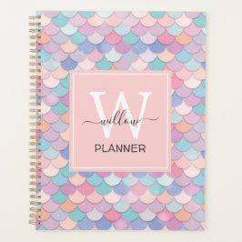 Modern Monogram Naam Initiaal Mermaid Bleek Roze Planner