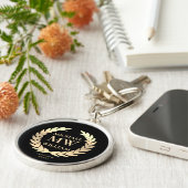 Modern Monogram Naam Initialen Zwart Goud Golfer Sleutelhanger (Zijkant)