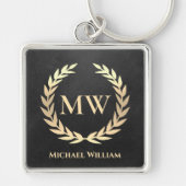 Modern Monogram Naam Initialen Zwart Goud Premium Sleutelhanger (Voorkant)