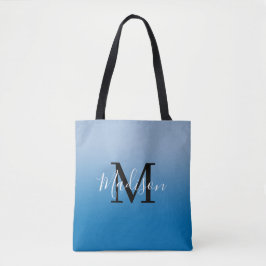 Modern Monogram Naam Licht naar Donkerblauw Gradië Tote Bag
