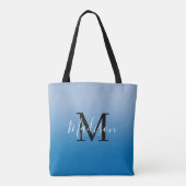 Modern Monogram Naam Licht naar Donkerblauw Gradië Tote Bag (Achterkant)