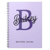 Modern Monogram Naam Paarse Black Script Kantoor Notitieboek (Voorkant)