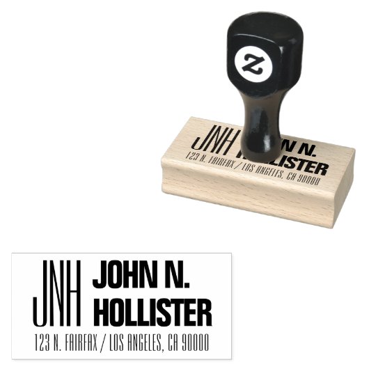 Modern Monogram & Naam Retouradres Rubberstempel (Gestempeld)